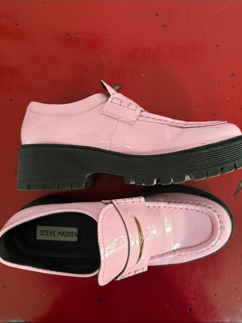 Steve Madden Pink Patent Chunky Platform Loafers